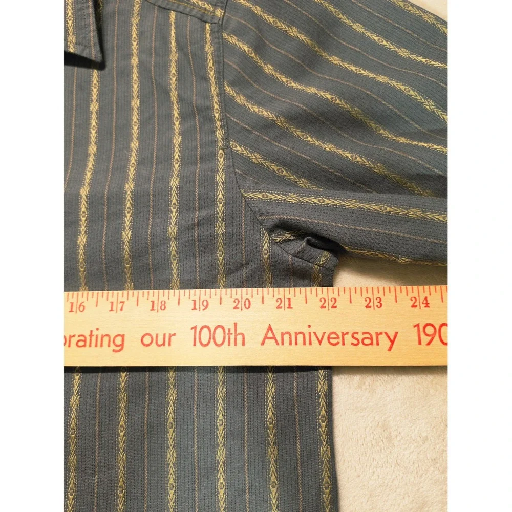 prAna Button Up‎ Shirt Men's Large Gray Gold Striped Organic Cotton Long Sleeve